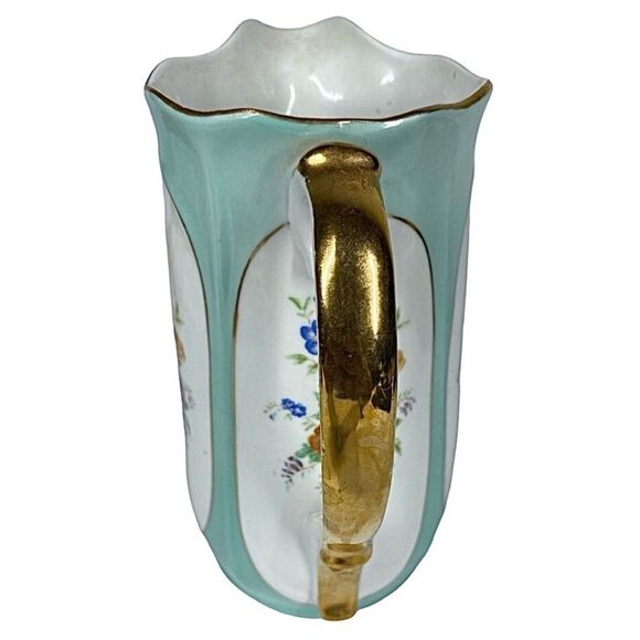 Vintage Cmielow Porcelain Pitcher – Turquoise Floral with Gold Accents 5” x 7” - Picture 4 of 5